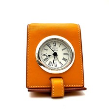 Vintage Acqua di Parma .926 Sterling Silver Orange Leather Travel Clock Rare picture