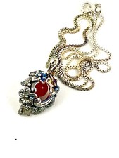 Sterling Silver Hawaiian PuaKea Flower Of Love Pendant With 5 Beautiful Stones picture