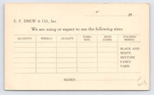 c1920s E F Drew Co Yarn Department Survey Postal Card New York NY Textile Supply picture