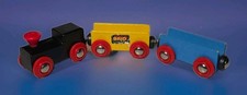 Vintage Brio Wooden Railway Train Engine + 2 Cars Set Sweden Made Wood picture