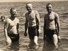 1958 Soviet Three Shirtless Men Trunks Sea Beefcake Gay Interest Vtg Photo picture