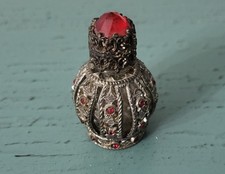 Vintage Irice Art Deco type Red Jeweled Mini Perfume Bottle Glass dropper WOW picture