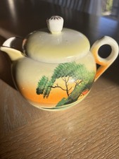 Vintage Takito Japan Lidded Creamer Hand Painted Cottage Landscape TT Mark picture