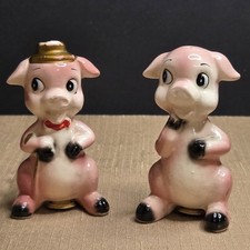 Coll/VTG: (preloved) 1950 Anthromorphic Pink Dapper Pig Salt & Pepper Shaker Set picture