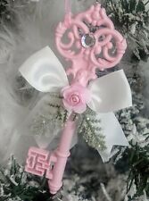 Shabby Victorian Chic Antique Style Key Christmas Ornament Pink Roses Bow  picture