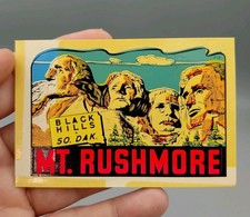 VTG MT. RUSHMORE SO.DAKOTA LINDGREN LUGGAGE AUTO WATER TRAVEL DECAL SOUVENIR 50s picture