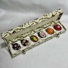VINTAGE SAKS FIFTH AVENUE HAND PAINTED FLORAL EGG ORNAMENTS IN ORIGINAL BOX picture