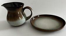 VTG Peter Pots Pottery Mahogany Brown Creamer & Oval Plate Signed picture