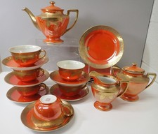 Rare Noritake Morimura Hand-painted Gold Tea Leaf Design on Red Tea Set 23 pc picture