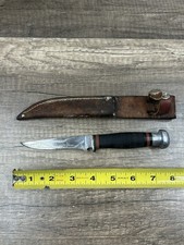 Vintage 1932-1940 Case Tested Stag Handle Fixed Blade Hunting Knife With Sheath picture