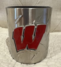 University Of Wisconsin Badgers Insulated Metal Coozie Steel Grid Style NWOT picture