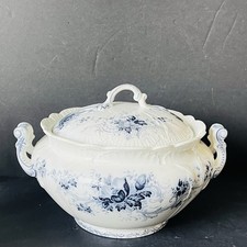 Antique Villeroy & Boch Fausta Soup Tureen Porcelain Blue White Floral READ picture