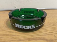 VTG BECK'S BIER BEER EMERALD GREEN GLASS ASHTRAY 4 SLOTS 4” MADE IN FRANCE HEAVY picture