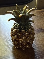 Vintage Magnetic Hinged Rhinestone Pineapple Trinket Box ~ 3.5