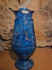 Vtg MCM Viking Owl Fairy Glass Lamp Bluenique Glimmer Tea Candle Blue Nose Chipy picture