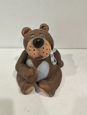 Vintage Whimsical Blue Heart Ceramic Sitting Bear Figurine  picture