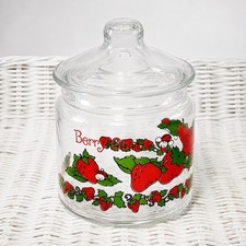 Vintage Strawberry Shortcake Berry Good Glass Canister Storage 80s Gift Prop picture