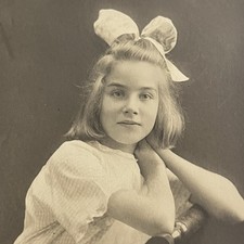 Vintage Sepia Studio Photograph Adorable Little Girl Bow In Hair picture