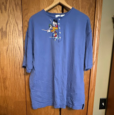 The Disney Store Blue Short Sleeve Henley T-Shirt Mickey Goofy Donald XXL picture