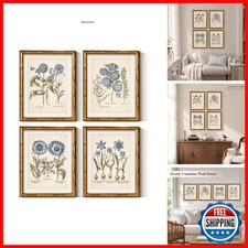 ARPEOTCY Bamboo Framed Botanical Wall Art 4 Pcs Blue Poppy 11x14inch picture