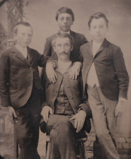 Antique CDV 6th Plate Tintype Portrait of a Proud Father and His 3 Sons #1463 picture