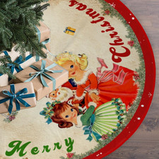 Vintage Christmas Tree Skirt Christmas Decorations - Red Vintage Style Xmas Tree picture