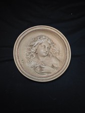 Vtg Classical Relief Mythical Muse w/Flowers Plaster Sculpture 3D Wall Plaque picture
