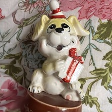 Vintage Enesco Japan Happy Birthday Puppy Dog Figurine Ceramic Party Hat 1970s picture