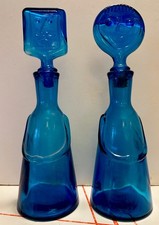 Pair Erik Hoglund Blue Glass “people” Decanters MCM 1960’s picture