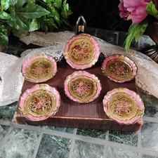 Italian Florentine Vintage Pink Gold Gilt Hand Painted Wooden Coasters, Set of 6 picture