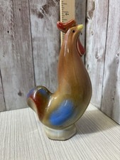 Ceramic Rooster Figurine Brown Blue Red Glazed Pottery Farmhouse 6” Decor picture