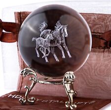 3D Laser Horse Crystal 60mm Ball Crystal Paperweight Figurine Home 2.2in  picture