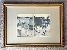 Pair of Antique Japanese Wood Block Art in one Frame (not a Poster Print) picture