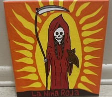 Beautiful La Nina Roja La Santa Muerte Acrylic Canvas Painting With Prayer picture