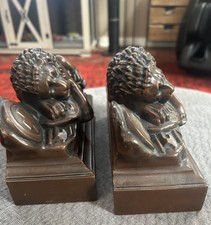 PAIR of  Vintage Swiss Guard Bronze Lion Bookends -Helvetiorum Fidei AC Virtuti  picture