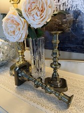 Pair• 10”H• Antique•Diamond Beehive Design•Brass•Candlesticks picture