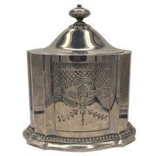 Vtg Godinger Silver Tone Tea Caddy Biscuit Box 1991 Domed Lid Art Deco picture