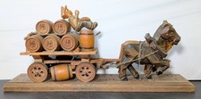 Vintage HB Hofbrauhaus Munchen Carved Wood Beer Wagon Team Horses Barrels 15