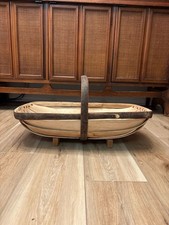 Vintage Rustic Wooden Garden Trug Basket with Handle And Feet picture