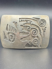 Vintage Sterling Silver Southwestern Bear Belt Buckle 44.88g W/Starburst Mark picture