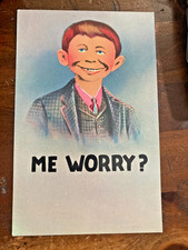 Vintage Alfred E. Neuman “Me Worry?” Postcard MAD Magazine Plastichrome 1960s picture