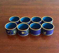 Napkin Rings Floral Lot of 8 VINTAGE Cloisonné  Blue and Gold tone picture