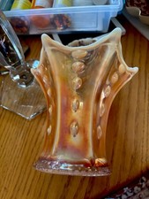 DUGAN TARGET PEACH OPAL CARNIVAL CHUNKY GLASS VASE picture