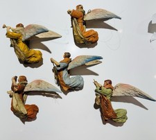 Vintage Italian Cartapesta Papier Mache Flying Angels Nativity Ornaments Set 5 picture