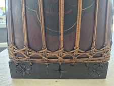 Handmade Asian Wooden Bamboo Drum with Floral Design and Woven Rattan Accents picture