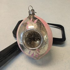 Vintage Triple Sided Indent Shiny Brite Ornament Silver & Pink picture