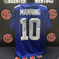 Eli Manning Autographed NY Giants Blue Nike Authentic Jersey Inscribed Fanatics picture