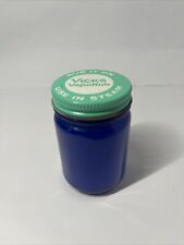 Vintage VICKS VAPORUB Cobalt Blue Medicine Bottle Unopened Full Green Lid picture