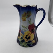 RARE HANDPAINTED 24KT GOLD LEAF K&G LUNEVILLE FRANCE PANSIES WATER PITCHER VTG picture