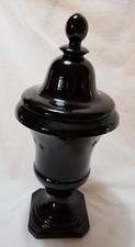 Vintage Unsigned LE Smith Art Deco Glass Covered Urn Black w/Lid, Depression Era picture